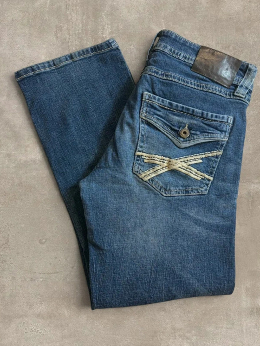 T.K. Axel Slim Bootcut Denim Jeans Mens 30x30 Blue Embroidered Flap Pocket
